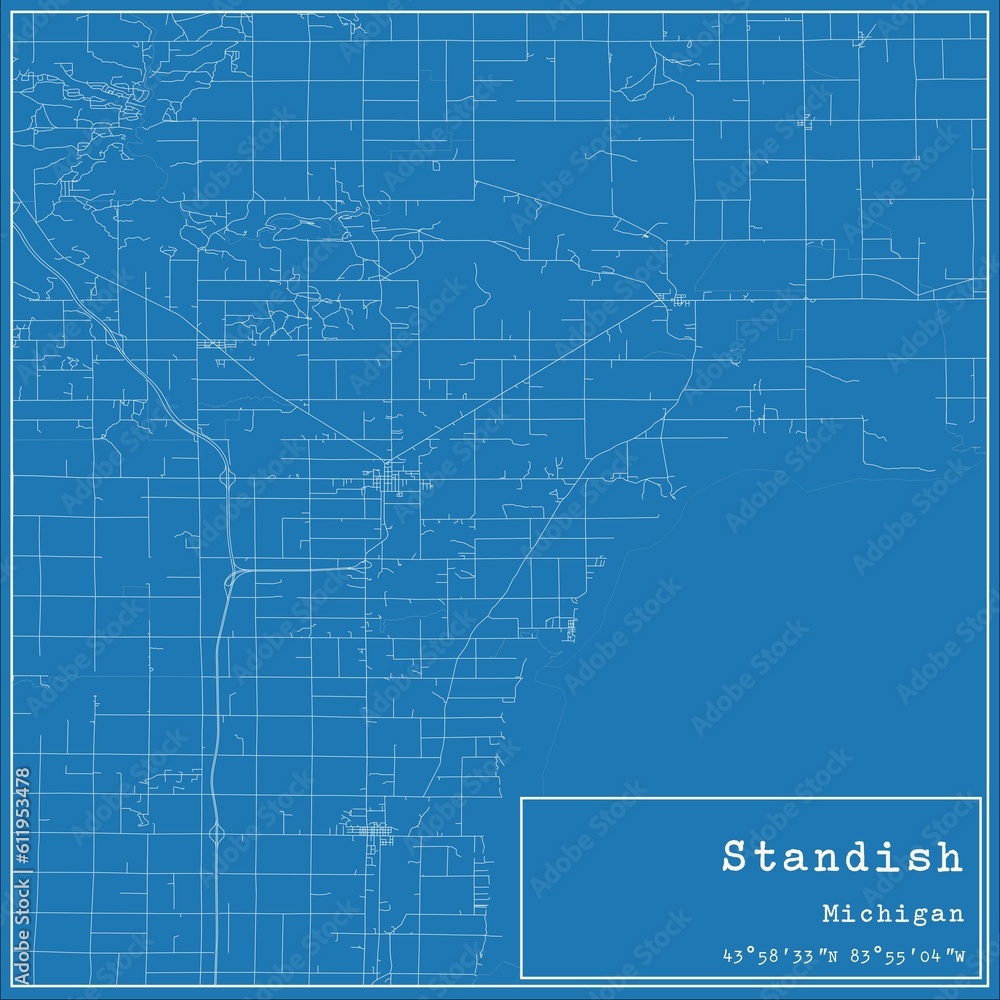 Fototapeta premium Blueprint US city map of Standish, Michigan.