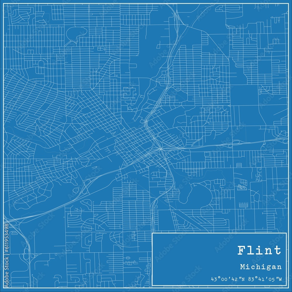Naklejka premium Blueprint US city map of Flint, Michigan.