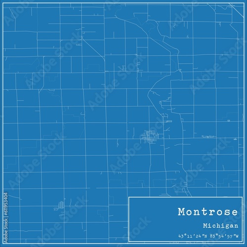 Blueprint US city map of Montrose, Michigan.