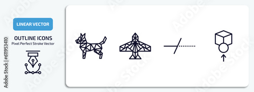 geometry outline icons set. geometry thin line icons pack included polygonal dog, polygonal jet aircraft, trim, front vector.
