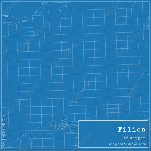 Blueprint US city map of Filion, Michigan. photo