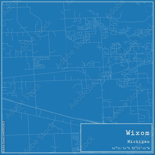 Blueprint US city map of Wixom, Michigan.