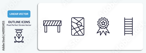 general outline icons set. general thin line icons pack included traffic barriers, fragments, win, stepladder vector.