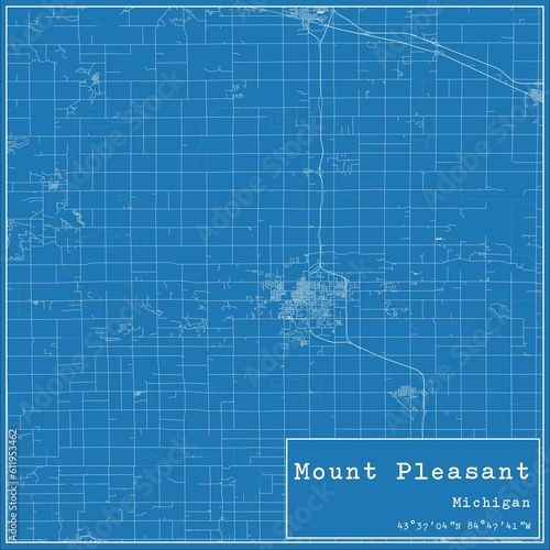 Blueprint US city map of Mount Pleasant, Michigan. photo