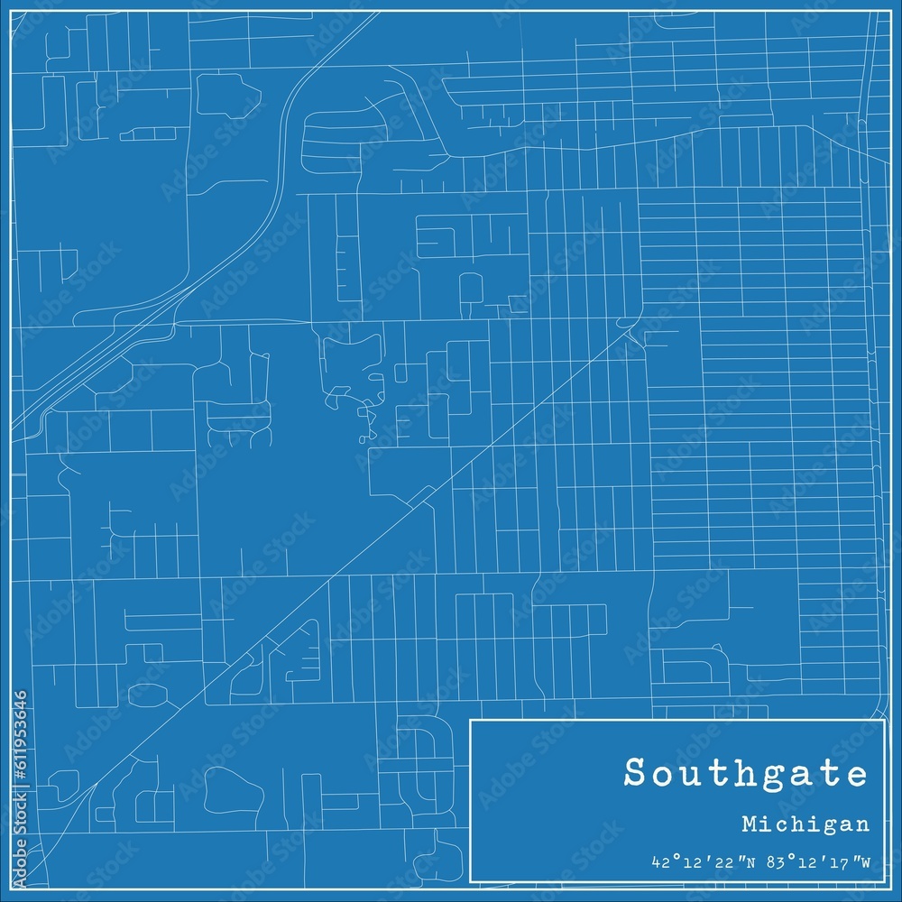 Blueprint US city map of Southgate, Michigan. Blueprint US city map of Southgate, Michigan.