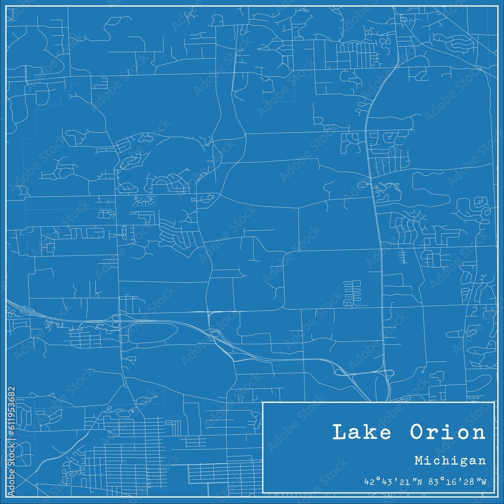 Blueprint US city map of Lake Orion, Michigan.