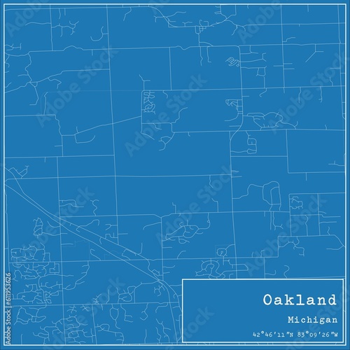 Blueprint US city map of Oakland, Michigan.