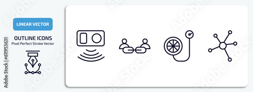 general outline icons set. general thin line icons pack included active sensor, affiliate link, inflate tire, advertising networks vector.