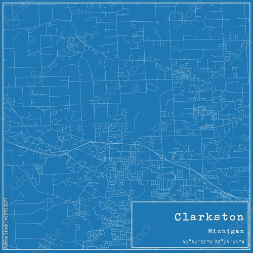 Blueprint US city map of Clarkston, Michigan.