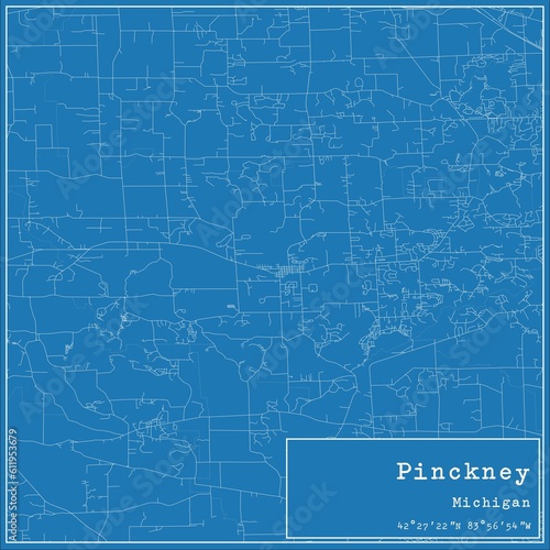 Blueprint US city map of Pinckney, Michigan. photo