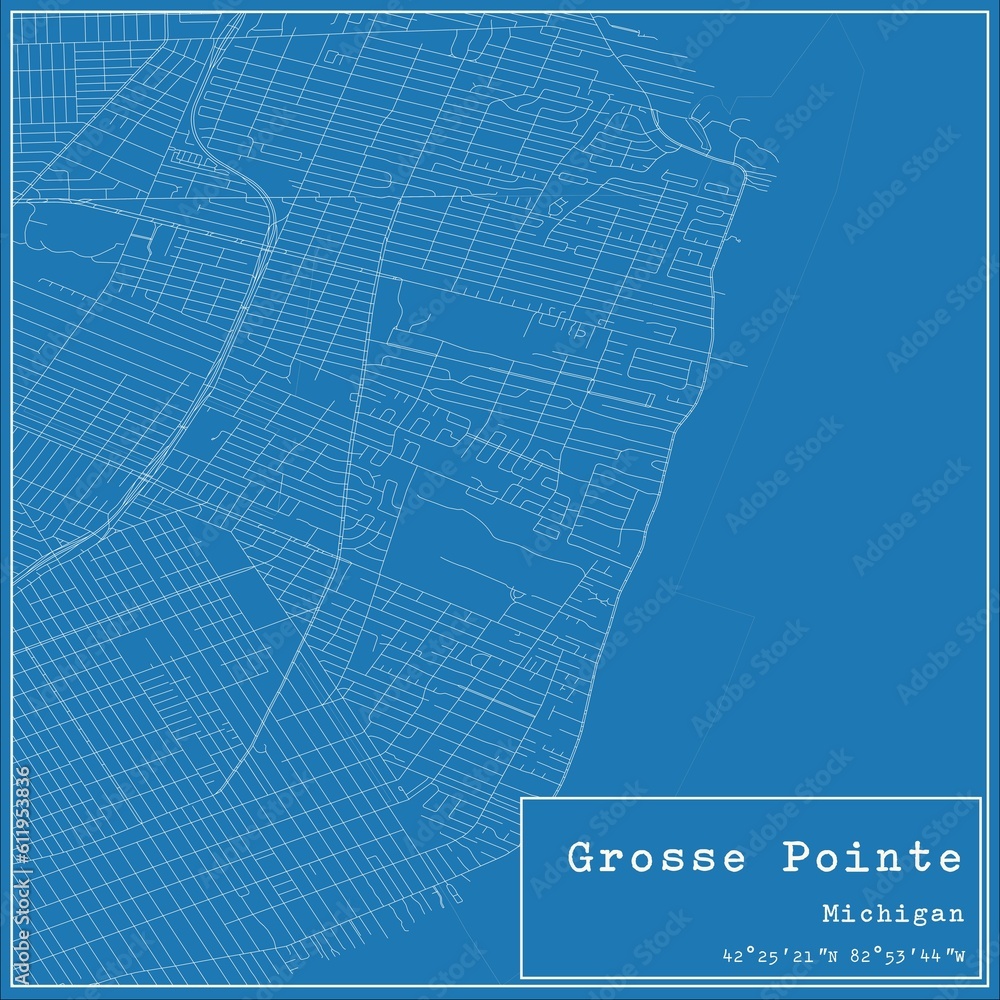 Fototapeta premium Blueprint US city map of Grosse Pointe, Michigan.