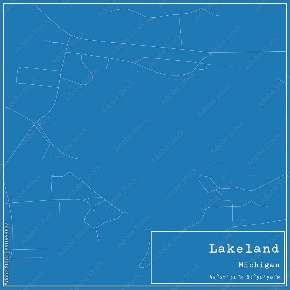 Obraz premium Blueprint US city map of Lakeland, Michigan.