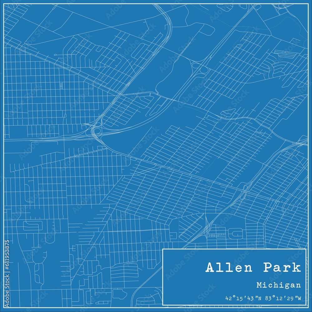 Blueprint US city map of Allen Park, Michigan.
