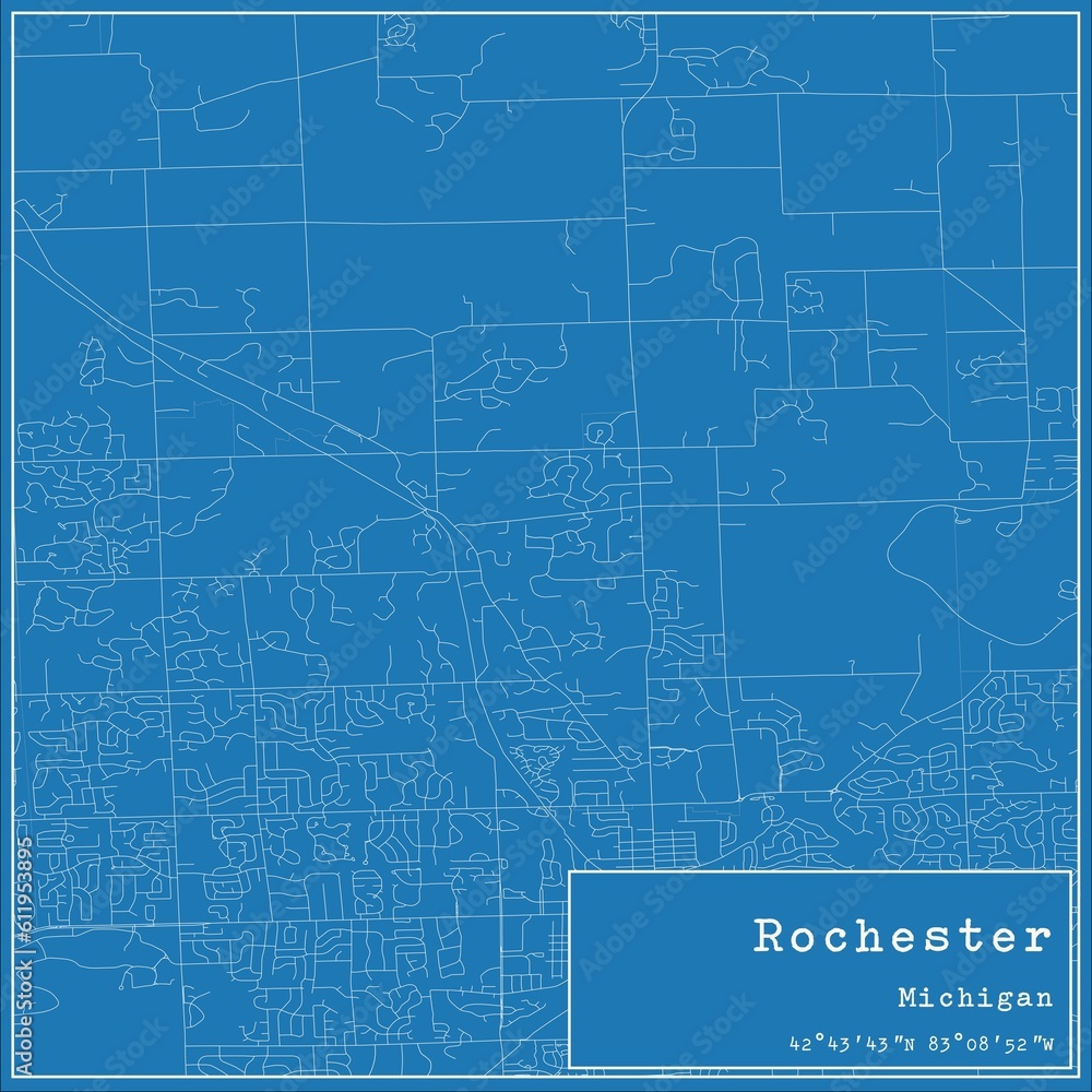 Blueprint US city map of Rochester, Michigan. Blueprint US city map of Rochester, Michigan.