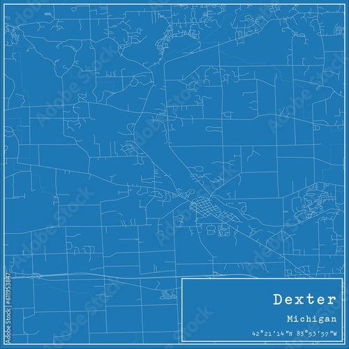 Blueprint US city map of Dexter, Michigan. photo