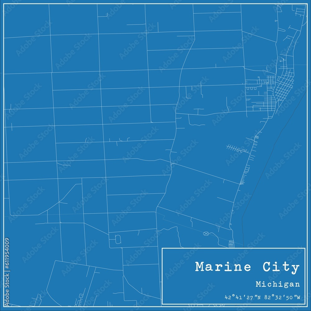 Fototapeta premium Blueprint US city map of Marine City, Michigan.