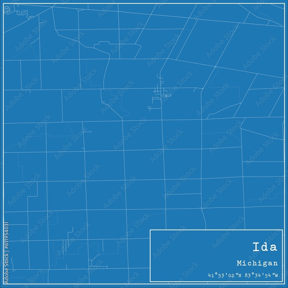 Blueprint US city map of Ida, Michigan. Blueprint US city map of Ida, Michigan.