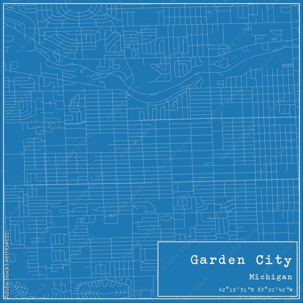Blueprint US city map of Garden City, Michigan. Blueprint US city map of Garden City, Michigan.