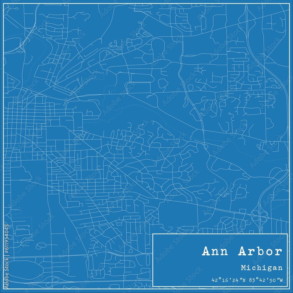 Fototapeta premium Blueprint US city map of Ann Arbor, Michigan.