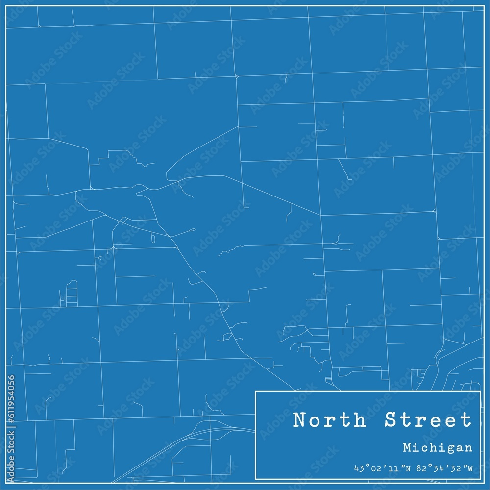 Fototapeta premium Blueprint US city map of North Street, Michigan.