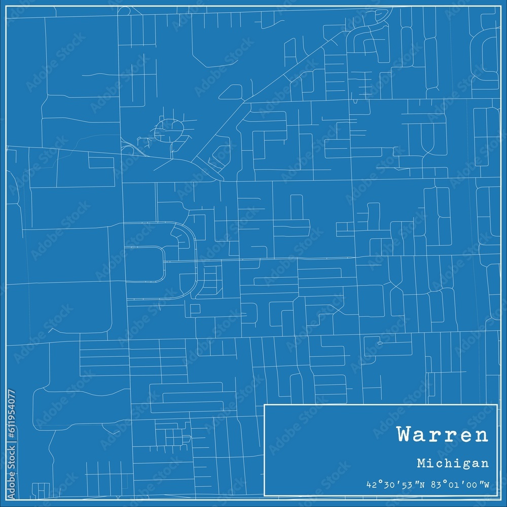 Blueprint US city map of Warren, Michigan. Blueprint US city map of Warren, Michigan.