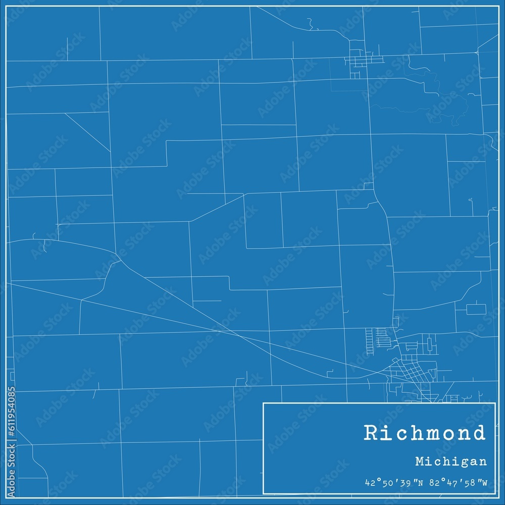 Blueprint US city map of Richmond, Michigan.