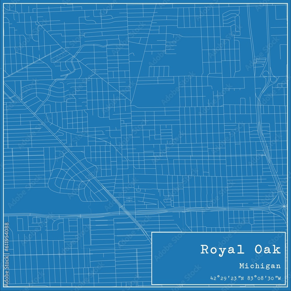 Blueprint US city map of Royal Oak, Michigan. Blueprint US city map of Royal Oak, Michigan.