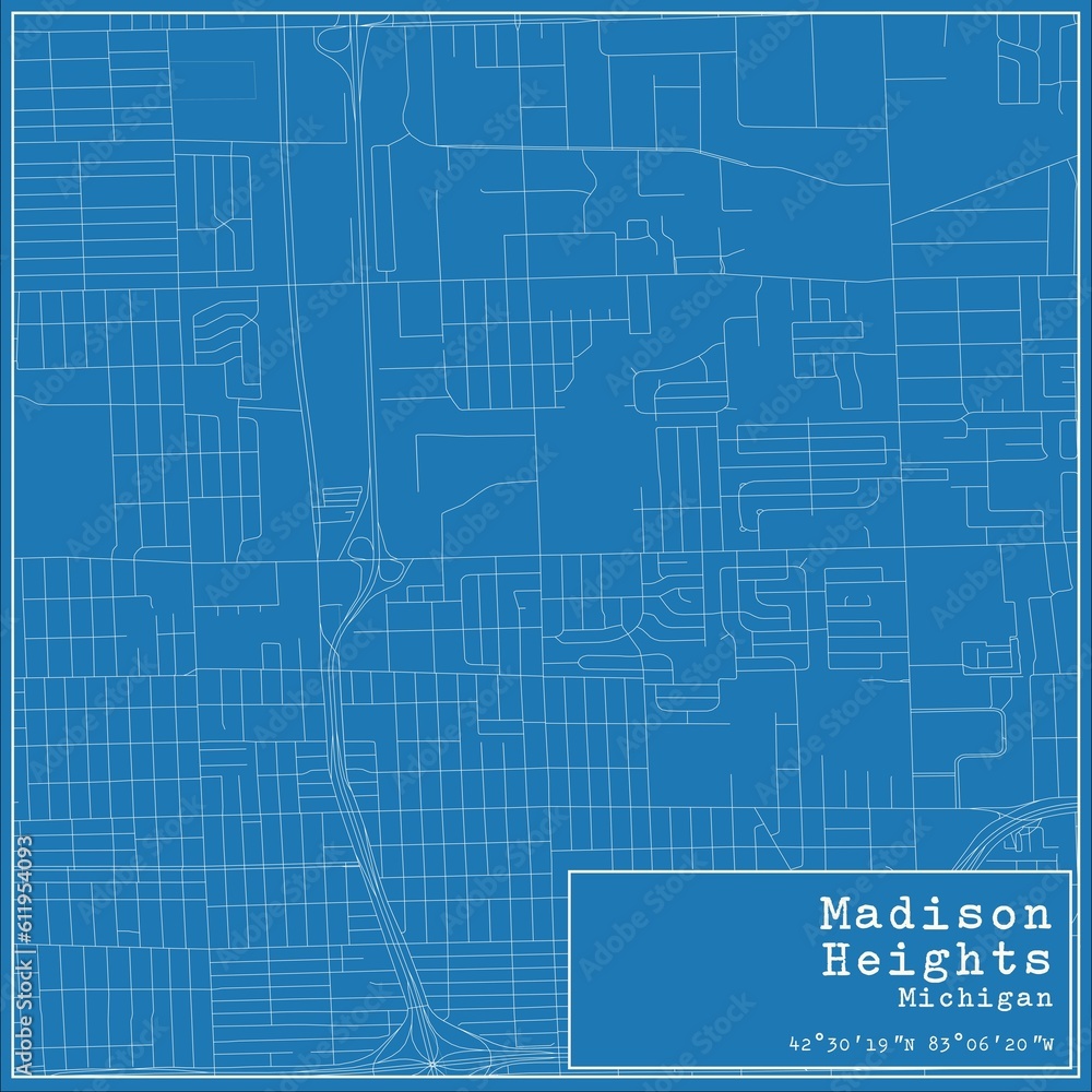 Blueprint US city map of Madison Heights, Michigan. Blueprint US city map of Madison Heights, Michigan.