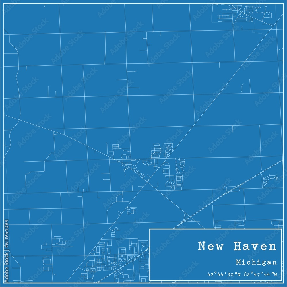 Fototapeta premium Blueprint US city map of New Haven, Michigan.
