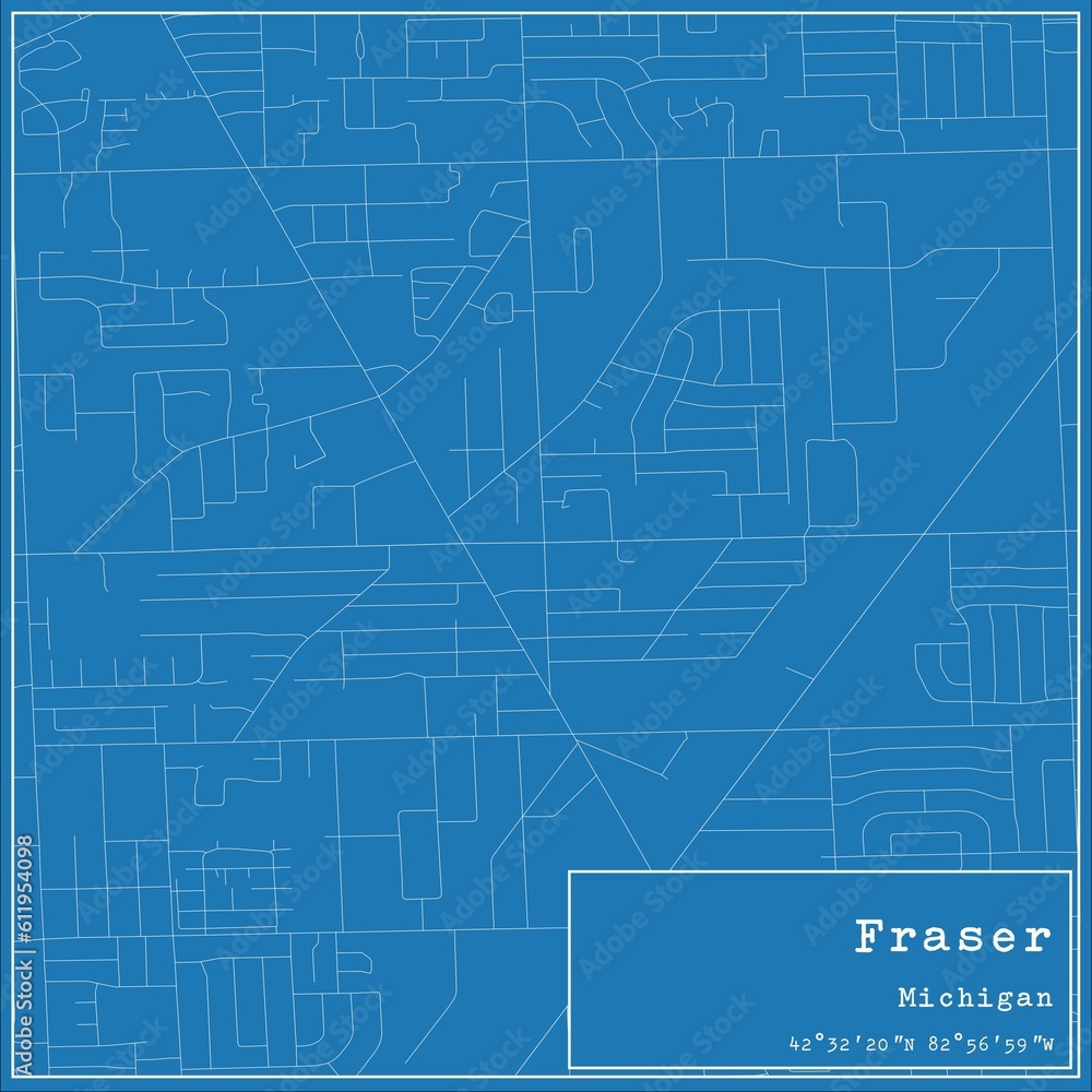 Blueprint US city map of Fraser, Michigan. Blueprint US city map of Fraser, Michigan.