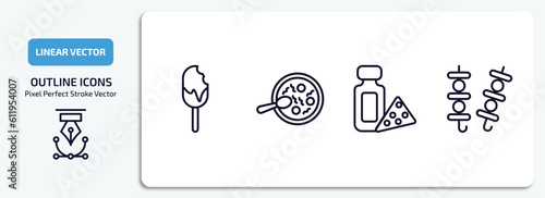 food outline icons set. food thin line icons pack included bitten ice cream, snow fungus soup, dairy, brochette vector.
