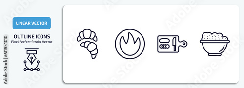 food outline icons set. food thin line icons pack included croissant, calories, chop, risotto vector.