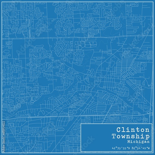 Blueprint US city map of Clinton Township, Michigan.
