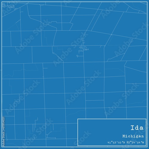 Blueprint US city map of Ida, Michigan. photo