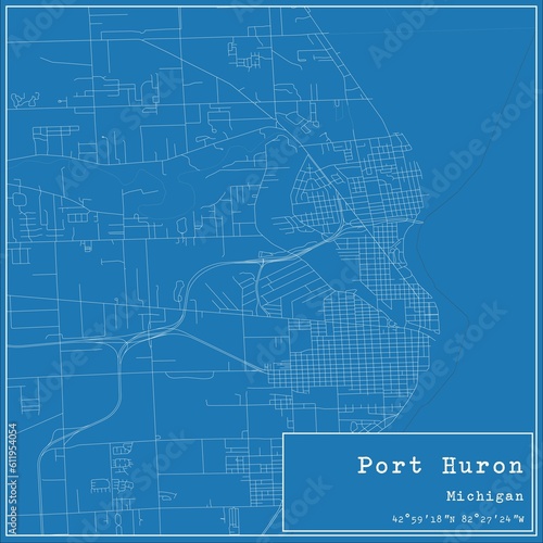 Blueprint US city map of Port Huron, Michigan. photo