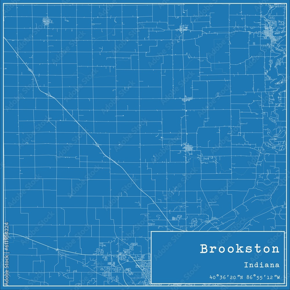 Fototapeta premium Blueprint US city map of Brookston, Indiana.