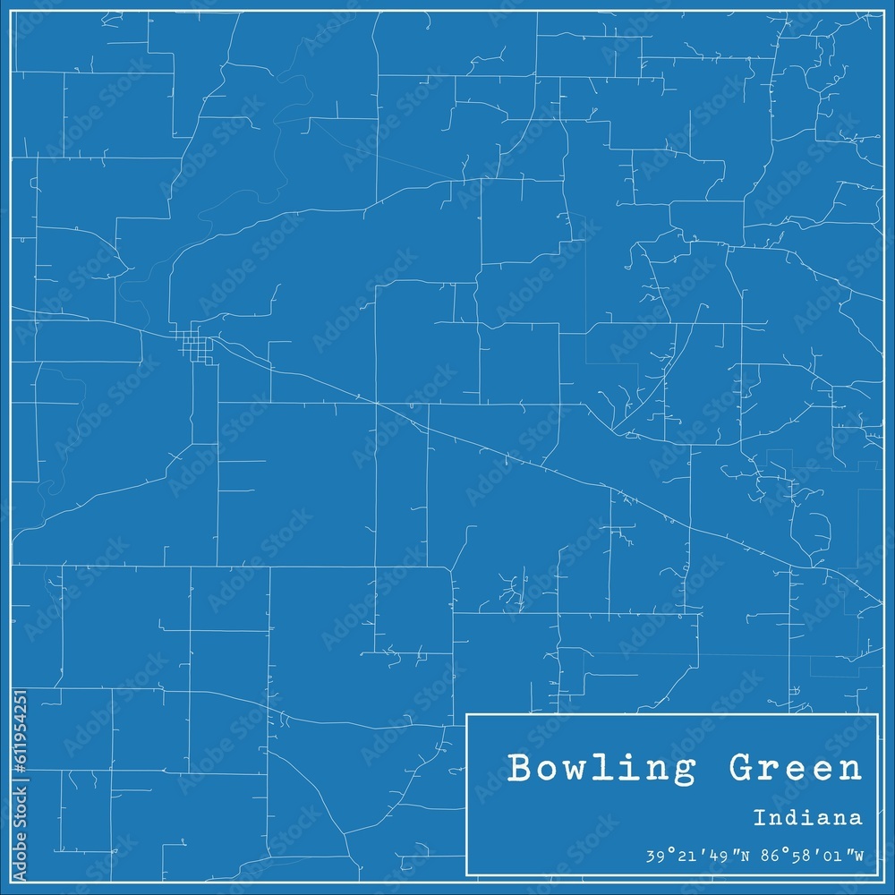 Blueprint US city map of Bowling Green, Indiana.