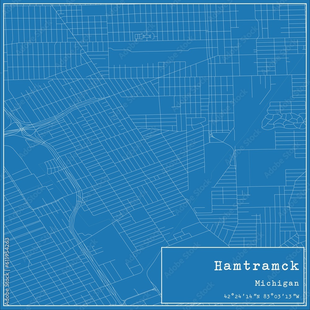 Fototapeta premium Blueprint US city map of Hamtramck, Michigan.
