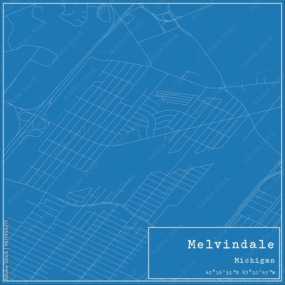 Blueprint US city map of Melvindale, Michigan.