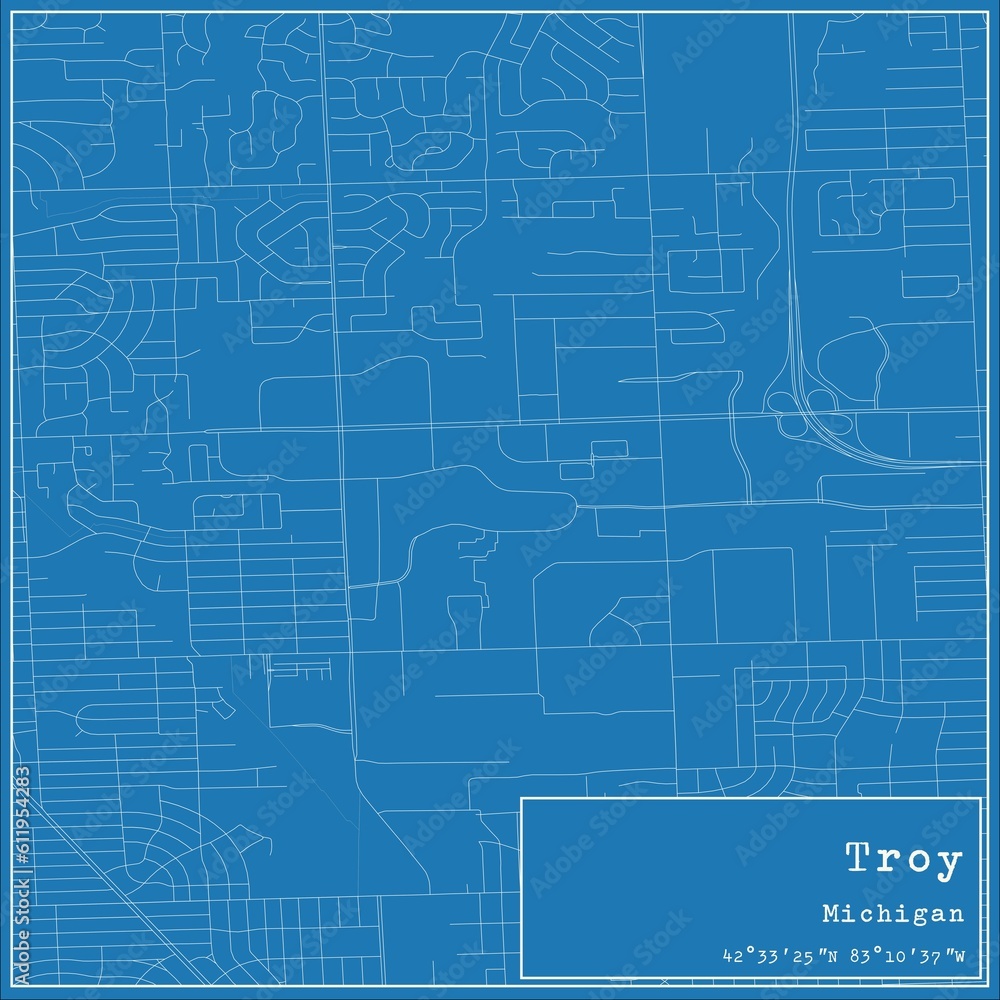 Blueprint US city map of Troy, Michigan. Blueprint US city map of Troy, Michigan.