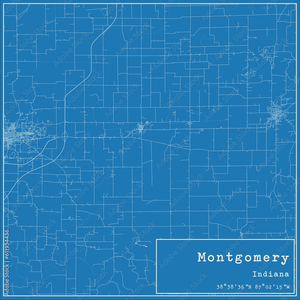 Blueprint US city map of Montgomery, Indiana. Blueprint US city map of Montgomery, Indiana.