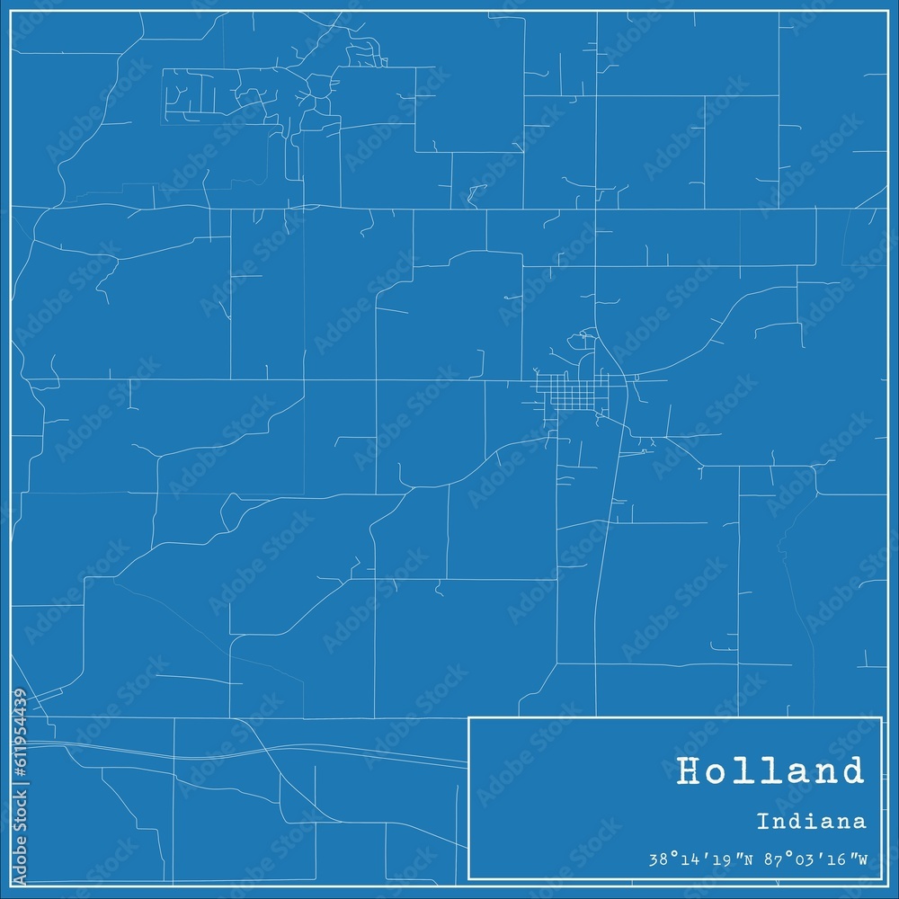 Blueprint US city map of Holland, Indiana.