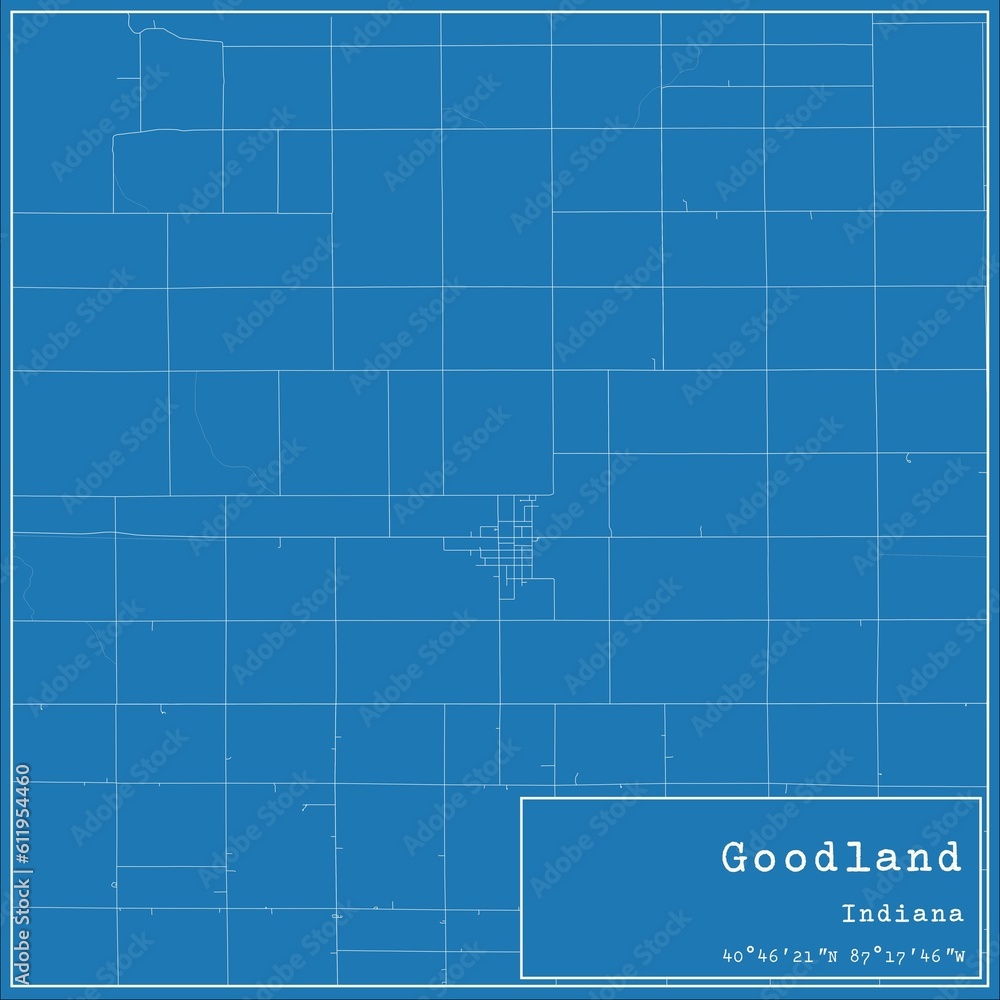 Blueprint US city map of Goodland, Indiana. Blueprint US city map of Goodland, Indiana.
