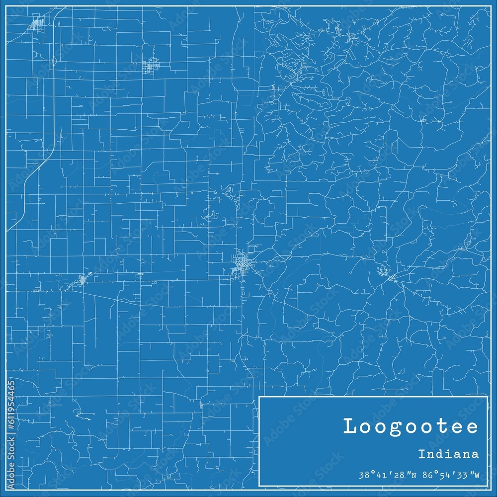 Blueprint US city map of Loogootee, Indiana.