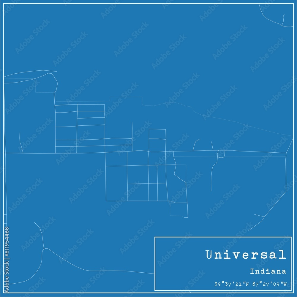 Blueprint US city map of Universal, Indiana.