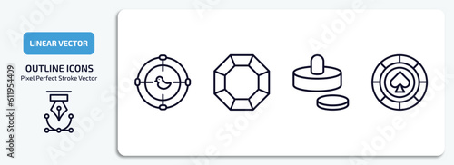 arcade outline icons set. arcade thin line icons pack included shoot duck, crystal, air hockey, poker chip vector.