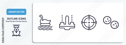 entertainment outline icons set. entertainment thin line icons pack included swan boat, , shooting game, pom pom vector.