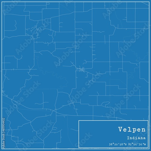 Blueprint US city map of Velpen, Indiana.