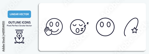 emoji outline icons set. emoji thin line icons pack included hello emoji, sleep without mouth, dizzy vector.