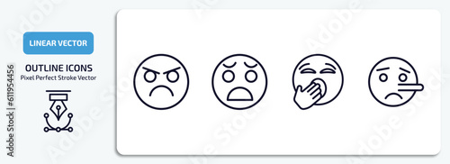 emoji outline icons set. emoji thin line icons pack included pouting emoji, anguished yawning liar vector.